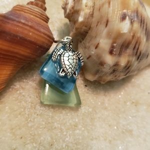 Homemade Turtle Sea Glass Earrings and Necklace Pendants